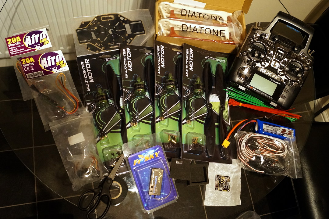 Quadcopter parts laid out